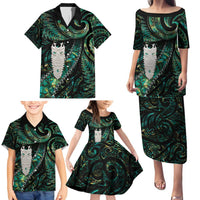 New Zealand Aotearoa Family Matching Puletasi and Hawaiian Shirt Maori Tane Te Waiora Paua Shell Glitter Green LT05 - Polynesian Pride