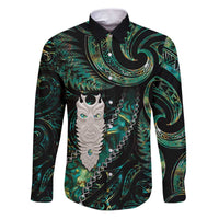 New Zealand Aotearoa Family Matching Puletasi and Hawaiian Shirt Maori Tane Te Waiora Paua Shell Glitter Green LT05 Dad's Shirt - Long Sleeve Green - Polynesian Pride