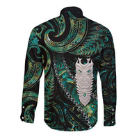 New Zealand Aotearoa Long Sleeve Button Shirt Maori Tane Te Waiora Paua Shell Glitter Green LT05 - Polynesian Pride