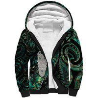 New Zealand Aotearoa Sherpa Hoodie Maori Tane Te Waiora Paua Shell Glitter Green LT05 Unisex Green - Polynesian Pride