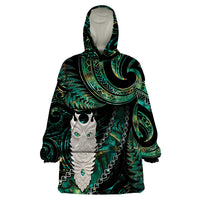 New Zealand Aotearoa Wearable Blanket Hoodie Maori Tane Te Waiora Paua Shell Glitter Green LT05 One Size Green - Polynesian Pride