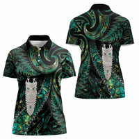 New Zealand Aotearoa Women Polo Shirt Maori Tane Te Waiora Paua Shell Glitter Green