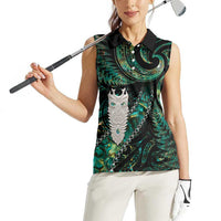 New Zealand Aotearoa Women Sleeveless Polo Shirt Maori Tane Te Waiora Paua Shell Glitter Green LT05 - Polynesian Pride
