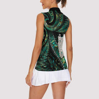 New Zealand Aotearoa Women Sleeveless Polo Shirt Maori Tane Te Waiora Paua Shell Glitter Green LT05 - Polynesian Pride