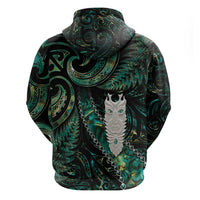 New Zealand Aotearoa Zip Hoodie Maori Tane Te Waiora Paua Shell Glitter Green LT05 - Polynesian Pride