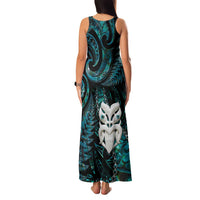 New Zealand Aotearoa Family Matching Tank Maxi Dress and Hawaiian Shirt Maori Wheku Paua Shell Glitter Turquoise LT05 - Polynesian Pride