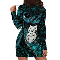New Zealand Aotearoa Hoodie Dress Maori Wheku Paua Shell Glitter Turquoise LT05 - Polynesian Pride
