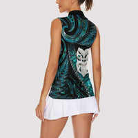 New Zealand Aotearoa Women Sleeveless Polo Shirt Maori Wheku Paua Shell Glitter Turquoise LT05 - Polynesian Pride