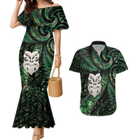 New Zealand Aotearoa Couples Matching Mermaid Dress and Hawaiian Shirt Maori Wheku Paua Shell Glitter Green LT05 Green - Polynesian Pride