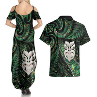New Zealand Aotearoa Couples Matching Summer Maxi Dress and Hawaiian Shirt Maori Wheku Paua Shell Glitter Green LT05 - Polynesian Pride