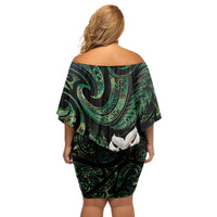 New Zealand Aotearoa Off Shoulder Short Dress Maori Wheku Paua Shell Glitter Green LT05 - Polynesian Pride