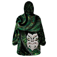 New Zealand Aotearoa Wearable Blanket Hoodie Maori Wheku Paua Shell Glitter Green LT05 - Polynesian Pride