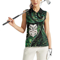New Zealand Aotearoa Women Sleeveless Polo Shirt Maori Wheku Paua Shell Glitter Green LT05 - Polynesian Pride