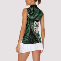 New Zealand Aotearoa Women Sleeveless Polo Shirt Maori Wheku Paua Shell Glitter Green LT05 - Polynesian Pride