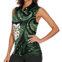 New Zealand Aotearoa Women Sleeveless Polo Shirt Maori Wheku Paua Shell Glitter Green LT05 - Polynesian Pride