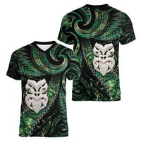 New Zealand Aotearoa Women V-Neck T-Shirt Maori Wheku Paua Shell Glitter Green LT05 - Polynesian Pride