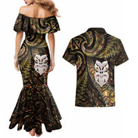 New Zealand Aotearoa Couples Matching Mermaid Dress and Hawaiian Shirt Maori Wheku Paua Shell Glitter Gold LT05 - Polynesian Pride