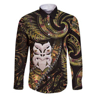 New Zealand Aotearoa Family Matching Off Shoulder Maxi Dress and Hawaiian Shirt Maori Wheku Paua Shell Glitter Gold LT05 Dad's Shirt - Long Sleeve Gold - Polynesian Pride