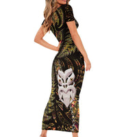 New Zealand Aotearoa Family Matching Short Sleeve Bodycon Dress and Hawaiian Shirt Maori Wheku Paua Shell Glitter Gold LT05 - Polynesian Pride