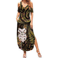 New Zealand Aotearoa Family Matching Summer Maxi Dress and Hawaiian Shirt Maori Wheku Paua Shell Glitter Gold LT05 Mom's Dress Gold - Polynesian Pride