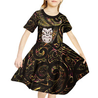 New Zealand Aotearoa Kid Short Sleeve Dress Maori Wheku Paua Shell Glitter Gold LT05 - Polynesian Pride