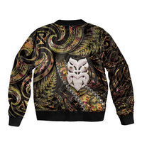 New Zealand Aotearoa Sleeve Zip Bomber Jacket Maori Wheku Paua Shell Glitter Gold