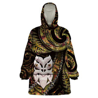 New Zealand Aotearoa Wearable Blanket Hoodie Maori Wheku Paua Shell Glitter Gold LT05 One Size Gold - Polynesian Pride