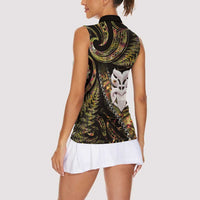 New Zealand Aotearoa Women Sleeveless Polo Shirt Maori Wheku Paua Shell Glitter Gold LT05 - Polynesian Pride