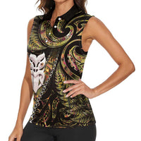 New Zealand Aotearoa Women Sleeveless Polo Shirt Maori Wheku Paua Shell Glitter Gold LT05 - Polynesian Pride