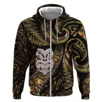 New Zealand Aotearoa Zip Hoodie Maori Wheku Paua Shell Glitter Gold LT05 Zip Hoodie Gold - Polynesian Pride