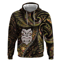 New Zealand Aotearoa Zip Hoodie Maori Wheku Paua Shell Glitter Gold LT05 Pullover Hoodie Gold - Polynesian Pride