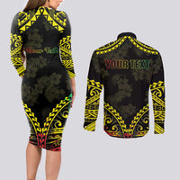 Aloha Tropical Palm Trees Couples Matching Long Sleeve Bodycon Dress and Long Sleeve Button Shirt Reggae Polynesian Pattern