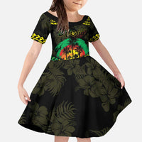 Aloha Tropical Palm Trees Family Matching Off The Shoulder Long Sleeve Dress and Hawaiian Shirt Reggae Polynesian Pattern LT05 Daughter's Dress Black - Polynesian Pride