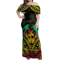 Aloha Tropical Palm Trees Off Shoulder Maxi Dress Reggae Polynesian Pattern