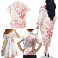 Polynesia Hammerhead Shark Family Matching Off The Shoulder Long Sleeve Dress and Hawaiian Shirt Tropical Flowers Tribal Pattern Peach LT05 - Polynesian Pride
