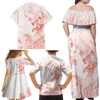 Polynesia Hammerhead Shark Family Matching Off Shoulder Maxi Dress and Hawaiian Shirt Tropical Flowers Tribal Pattern Peach LT05 - Polynesian Pride