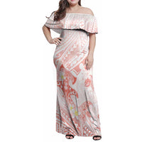 Polynesia Hammerhead Shark Family Matching Off Shoulder Maxi Dress and Hawaiian Shirt Tropical Flowers Tribal Pattern Peach LT05 Mom's Dress Peach - Polynesian Pride