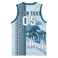 Custom Fiji Regatta Basketball Jersey Palm Tree Tapa Pattern - Polynesian Pride