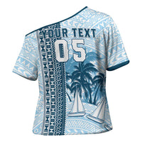 Custom Fiji Regatta Cross Shoulder Shirt Palm Tree Tapa Pattern - Polynesian Pride