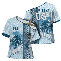 Custom Fiji Regatta Cross Shoulder Shirt Palm Tree Tapa Pattern - Polynesian Pride