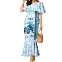 Custom Fiji Regatta Family Matching Mermaid Dress and Hawaiian Shirt Palm Tree Tapa Pattern LT05 Mom's Dress Blue - Polynesian Pride