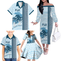 Custom Fiji Regatta Family Matching Off The Shoulder Long Sleeve Dress and Hawaiian Shirt Palm Tree Tapa Pattern LT05 - Polynesian Pride