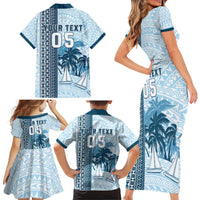 Custom Fiji Regatta Family Matching Short Sleeve Bodycon Dress and Hawaiian Shirt Palm Tree Tapa Pattern LT05 - Polynesian Pride