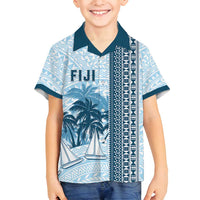 Custom Fiji Regatta Family Matching Summer Maxi Dress and Hawaiian Shirt Palm Tree Tapa Pattern LT05 Son's Shirt Blue - Polynesian Pride