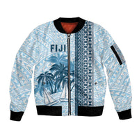 Custom Fiji Regatta Sleeve Zip Bomber Jacket Palm Tree Tapa Pattern LT05 Unisex Blue - Polynesian Pride