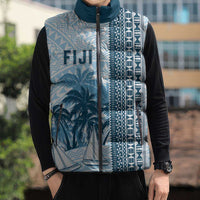 Custom Fiji Regatta Sleeveless Puffer Jacket Palm Tree Tapa Pattern - Polynesian Pride