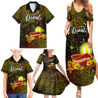 Happy Diwali Festival Family Matching Summer Maxi Dress and Hawaiian Shirt Diya Lamp Hibiscus Polynesian Pattern LT05 - Polynesian Pride