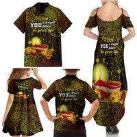 Happy Diwali Festival Family Matching Summer Maxi Dress and Hawaiian Shirt Diya Lamp Hibiscus Polynesian Pattern LT05 - Polynesian Pride