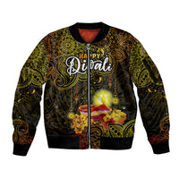 happy-diwali-festival-sleeve-zip-bomber-jacket-diya-lamp-hibiscus-polynesian-pattern