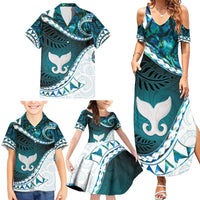 Aotearoa New Zealand Family Matching Summer Maxi Dress and Hawaiian Shirt Maori Wera Paua Shell Teal Glitter LT05 - Polynesian Pride
